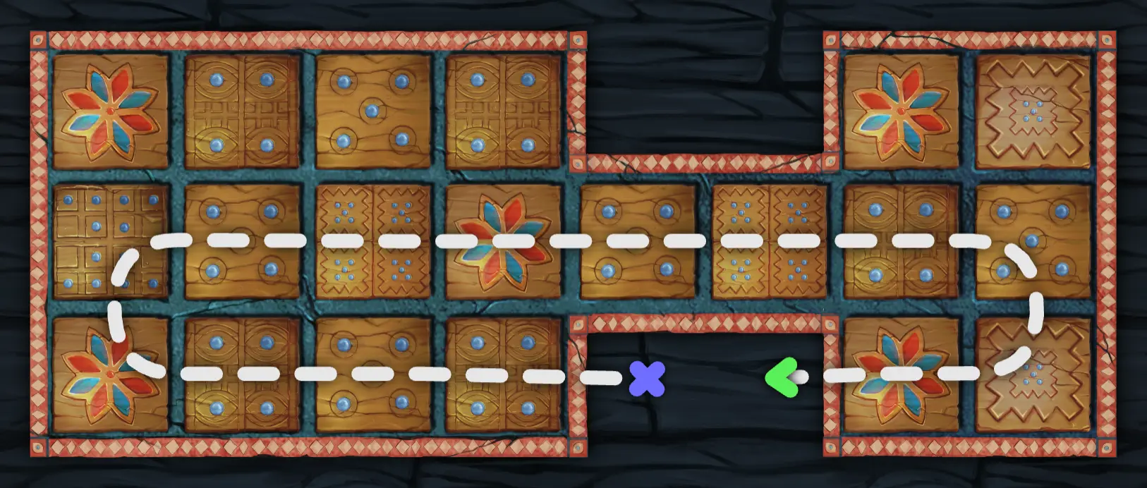 The path that pieces take around the board under the common Finkel rules.