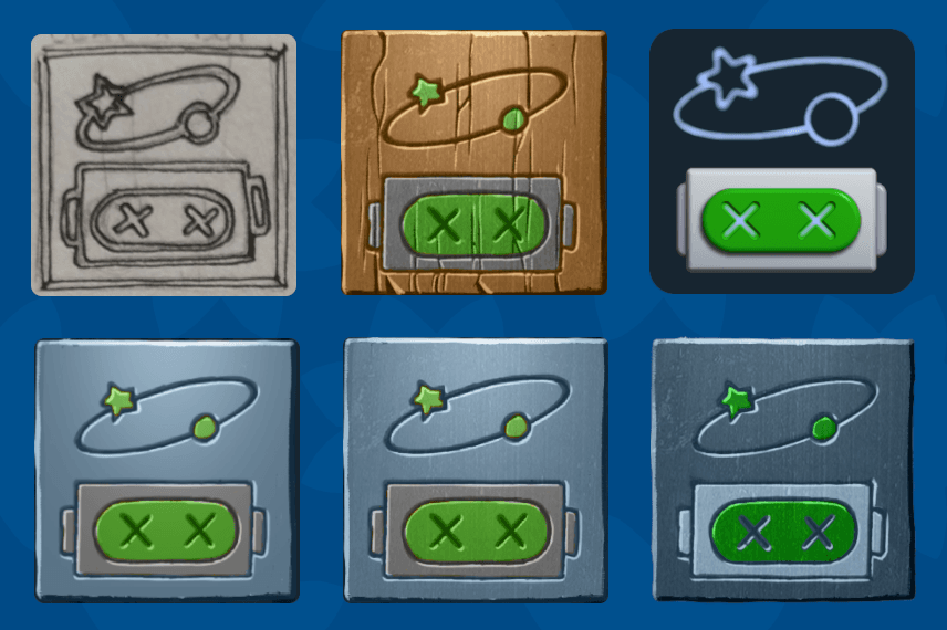 The different concepts Alcoth made for the beat easy bot achievement icon.