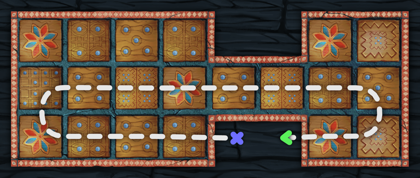 The path that pieces take around the board under the Finkel rules.