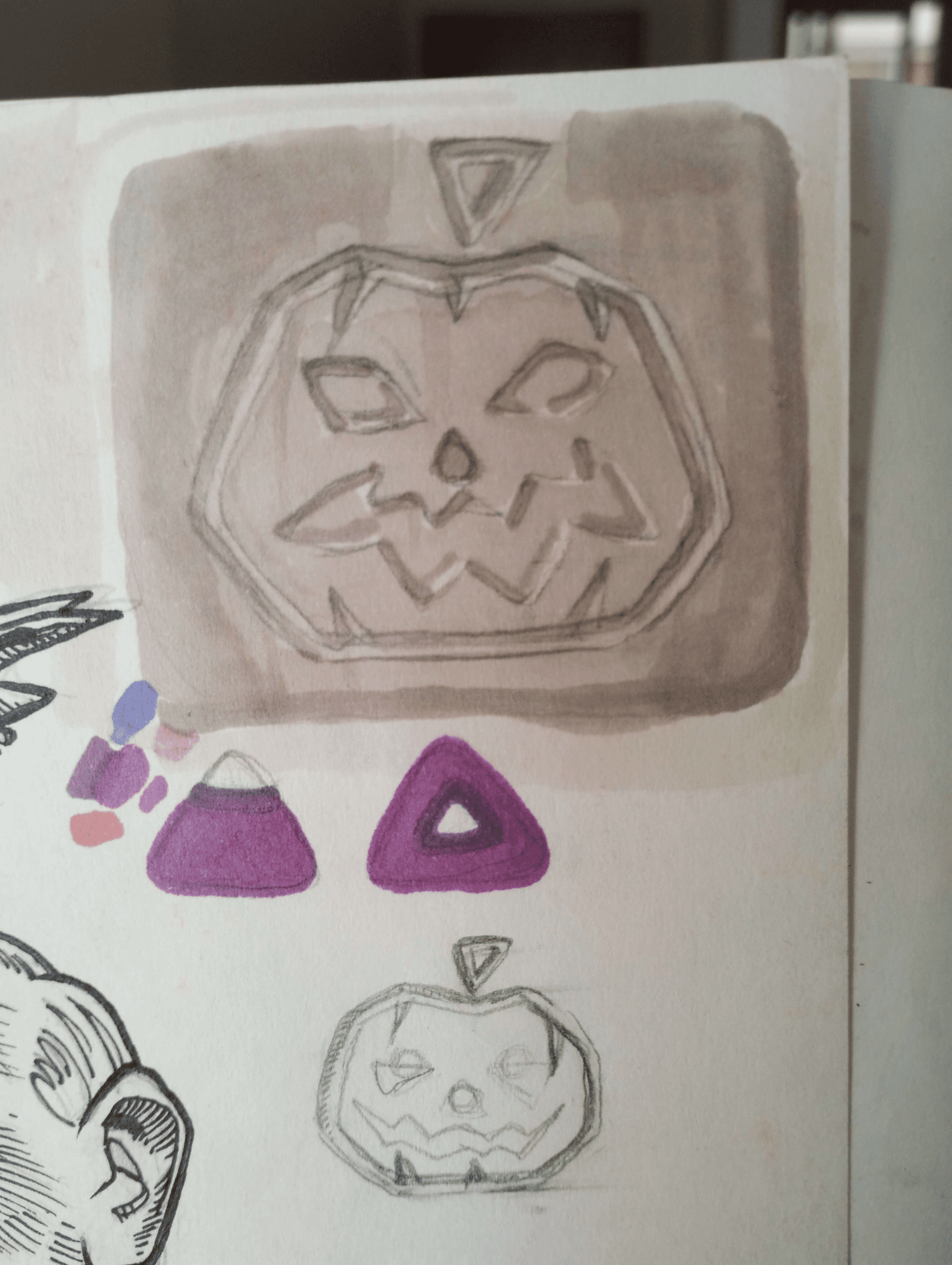 Photo of Alcoth's first concept for the jack-o-lantern rosette tiles.